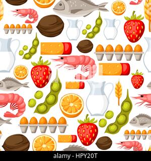 Lebensmittel-Allergie Musterdesign mit Allergenen und Symbolen. Vektor-Illustration für medizinische Websites Werbung Medikamente Stock Vektor