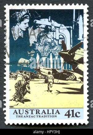 Australien - CIRCA 1990: Eine gebrauchte Briefmarke aus Australien, der australischen Anzac-Tradition - eine der wichtigsten Gelegenheiten, Nationen zu feiern, Stockfoto