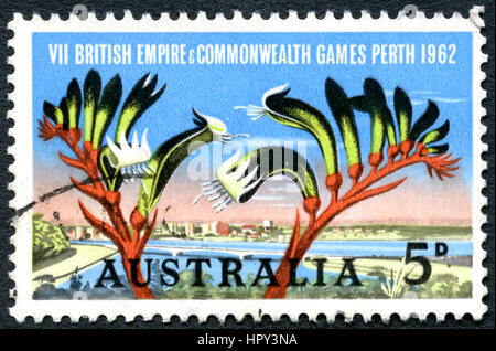 Australien - ca. 1962: Eine gebrauchte Briefmarke aus Australien, Celebratingbthe British Empire and Commonwealth Games in Perth, ca. 1962 statt. Stockfoto