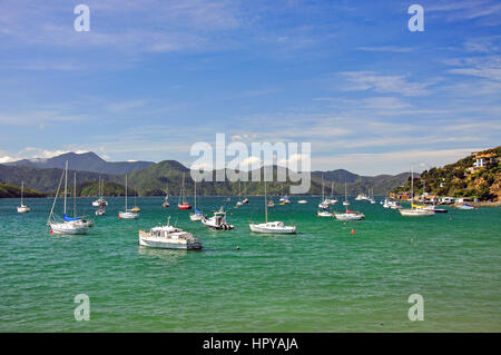 Waikawa Bay, Waikawa, Queen Charlotte Sound, Marlborough Sounds, Marlborough Region, Südinsel, Neuseeland Stockfoto