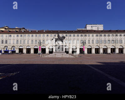 Reiterdenkmal zu Ehren von Herzog Emanuele Filiberto platziert in Piazza San Carlo Turin Stockfoto