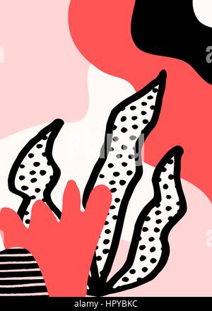 Collage Stildesign mit abstrakten und organische Formen in Pastell rosa, rot, schwarz und Creme. Abstrakte Textil, Geschenkpapier, Wand-Kunst-Design. Stock Vektor