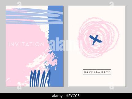 Ein Satz von zwei Hochzeit Briefpapier Design Karten. Abstrakten Pinselstriche in Pastellfarben und Creme auf grauem Hintergrund isoliert. Stock Vektor