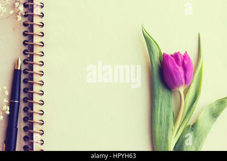 Alten Füllfederhalter und Blume auf dem alten Papier - Tagebuch-Konzept Stockfoto