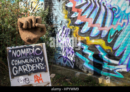 Die nomadischen Community Gardens in Shoreditch Stockfoto