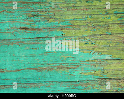 Die Textur des gerissenen blaue und grüne Farbe auf Holz Stockfoto