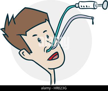 Verfahren für die Behandlung von Sinusitis. Symbol zu medizinischen Themen. Beispiel für einen lustigen Cartoon-Stil Stock Vektor