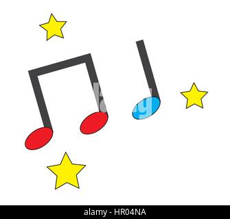 Musik Noten weiße Sterne Symbole Vektor in weißen Hintergrund isoliert. Stock Vektor