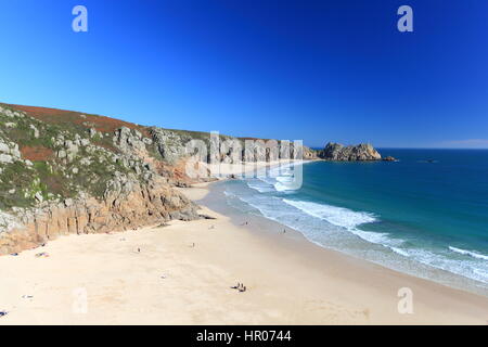 Porthcurno Strand in Cornwall, England. Stockfoto