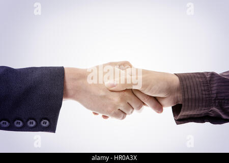 Aufnahme von zwei Business Frau Händeschütteln hautnah. Stockfoto