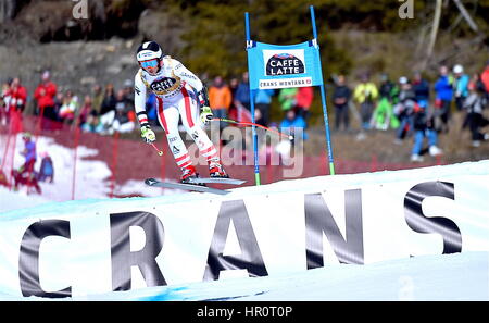 Crans-Montana, Schweiz. 25. Februar 2017. FIS Weltcup Damen Alpin Super-G, Stephanie Venier (AUT) drittes Foto Ski: Cronos/Frederic Dubuis/Alamy Live News Stockfoto