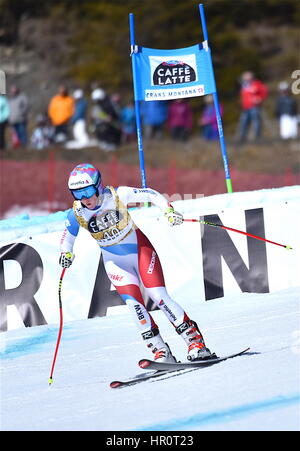 Crans-Montana, Schweiz. 25. Februar 2017. Ski-FIS World Cup, Damen Alpin Super-G, Rahel Kopp (SUI) 33. Foto: Cronos/Frederic Dubuis/Alamy Live News Stockfoto