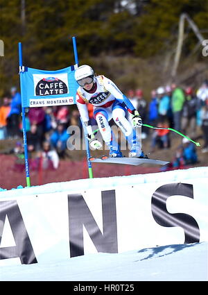 Crans-Montana, Schweiz. 25. Februar 2017. Ski-FIS World Cup, Damen Alpin Super-G, Prisa Nufer (SUI) 36. Foto: Cronos/Frederic Dubuis/Alamy Live News Stockfoto