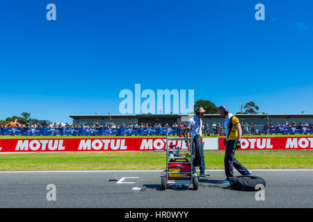 Melbourne, Australien. 26. Februar 2017. Das Raster von Rennen 2 der SuperSport Weltmeisterschaft während 2017 MOTUL FIM Superbike-Weltmeisterschaft, Australien am 26. Februar 2017. Bildnachweis: Dave Hewison Sport/Alamy Live-Nachrichten Stockfoto