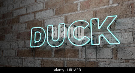 Ente - leuchtende Neon-Schild an Mauerwerk Wand - 3D gerendert Lizenzgebühren freie stock Illustration.  Einsetzbar für Online-Bannerwerbung und Direct-Mailings. Stockfoto