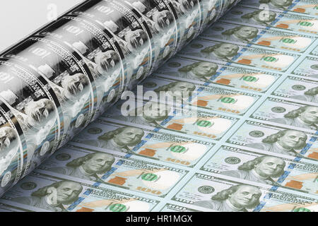 Druck-US-Dollar-Banknoten, 3D rendering Stockfoto