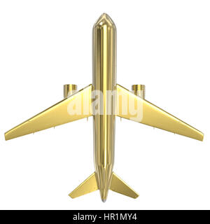 3D Rendering golden Flugzeug auf weißem Hintergrund Stockfoto