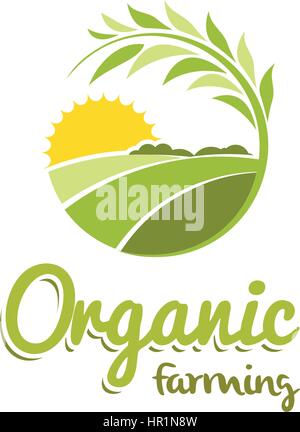 Isolierte abstrakter grüner Farbe runden Form Sonnenwiese Logo, landwirtschaftliche Logo-Vektor-Illustration. Stock Vektor