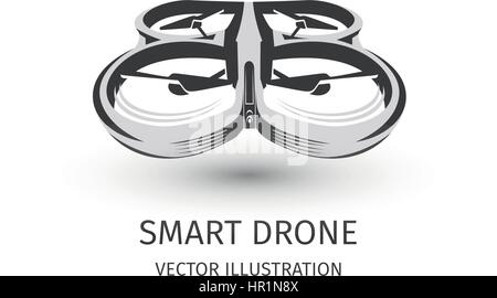 Isolierte Rc Drohne Logo auf weiß. UAV-Technologie-Schriftzug. Unbemannten Symbol. Remote Control Gerät Zeichen. Überwachung Vision Multirotor. Quadcopter Vektorgrafik Stock Vektor