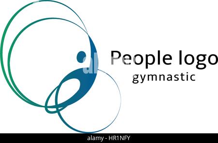 Isolierte abstrakte blaue und grüne Farbe menschlichen Körpersilhouette mit kreisförmigen Elementen Logo auf weißem Hintergrund-Vektor-Illustration. Stock Vektor