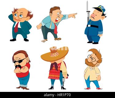 Vektor-Illustration eines sechs lustigen Figuren Sets Stock Vektor