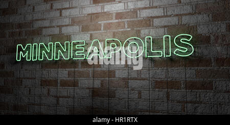 MINNEAPOLIS - leuchtende Neon-Schild an Wand Mauerwerk - 3D gerendert Lizenzgebühren freie stock Illustration.  Einsetzbar für Online-Bannerwerbung und Direct-Mailings Stockfoto