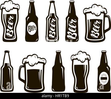 Glas Bier, Ale, Lager. Becher, Flasche Satz von Symbolen. Oktoberfest, Restaurant, Pub, bar-Symbol. Vektor-illustration Stock Vektor