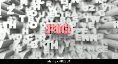 Schwein - roter Text auf Typografie Hintergrund - 3D gerenderten Lizenzgebühren frei Bild. Dieses Bild kann für eine Website für online-Banner-Werbung oder ein print pos verwendet werden Stockfoto