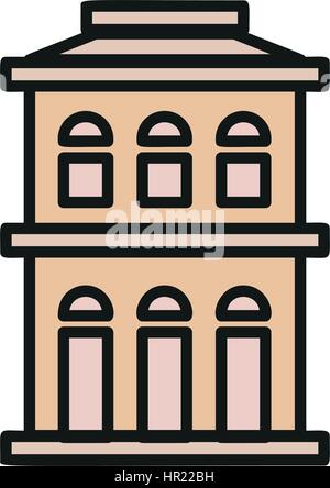 Isolierte rosa Farbe Low-Rise Gemeindehaus in Lineart-Stil-Ikone, Bestandteil der urbanen Architektur bauen Vektor-Illustration. Stock Vektor