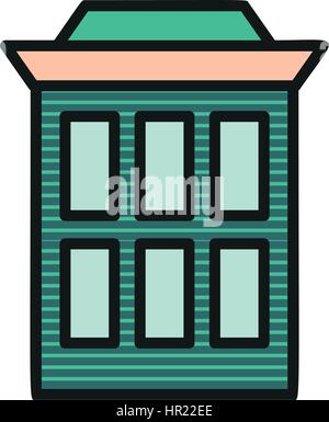 Isolierte braun Türkis Low-Rise Gemeindehaus in Lineart-Stil-Ikone, Bestandteil der urbanen Architektur bauen Vektor-Illustration. Stock Vektor