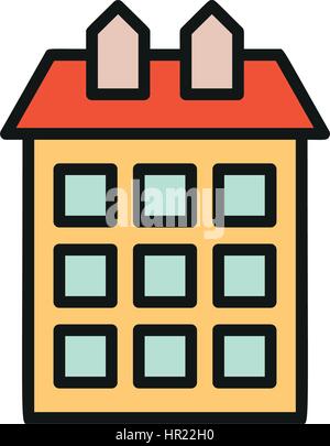 Isolierte orange Farbe Low-Rise Gemeindehaus in Lineart-Stil-Ikone, Element der städtischen Architektur bauen Vektor-Illustration. Stock Vektor