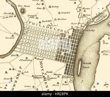 Plan der Stadt und der Umgebung von Philadelphia, 1777 (Detail) Stockfoto