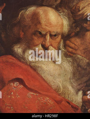 Ein Detail aus Peter Paul Rubens' „die Anbetung der Könige“, das die komplizierte Komposition und die reichhaltige Farbpalette zeigt. Dieses Werk beleuchtet Rubens meisterhaften Umgang mit Licht, Schatten und Emotionen in religiösen Szenen. Stockfoto
