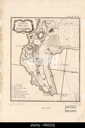Der *Plan de Monaco* veranschaulicht das Layout von Monaco und zeigt seine Architektur und seine geografischen Merkmale. Die Karte erfasst das komplizierte Design des Fürstentums und bietet einen Einblick in die Entwicklung Monacos als bedeutendes europäisches Reiseziel. Stockfoto