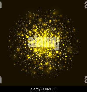 Vektor-leuchtende Licht Glitzer Goldgrund. Weihnachten goldenen magische Lichter Hintergrund. Sterne-Burst mit funkelt auf schwarzem Hintergrund Stock Vektor