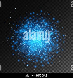 Vektor magisches blaues Licht Lichteffekt auf transparenten Hintergrund isoliert. Weihnachten-Design-Element. Sterne-Burst mit funkelt Stock Vektor
