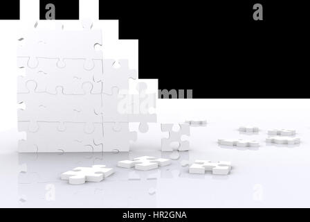 Puzzle-Teile in 3d mit hohen Details und hoher Auflösung über weiß gemacht Stockfoto