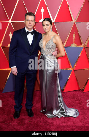 Matt Damon und Luciana Barroso Ankunft bei den 89. Academy Awards statt im Dolby Theatre in Hollywood, Los Angeles, USA. Stockfoto