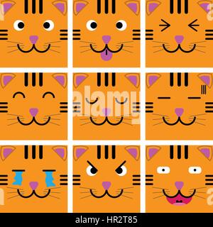 Quadratische Emotion Gesicht Orange Tiger Vektors mit isolierten Stock Vektor