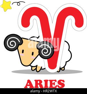 Widder-Comic mit großen Tierkreis Zeichen Symbol Vektor isoliert auf weißem Hintergrund Stock Vektor