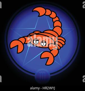 Cartoon-Sternzeichen Skorpion Vektor Icon auf dunkelblauem Sterne Stock Vektor