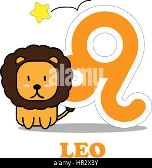 Leo-Comic mit großen Tierkreis Zeichen Symbol Vektor isoliert auf weißem Hintergrund Stock Vektor