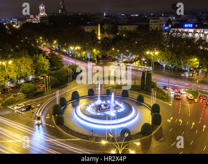 Der Neptun-Brunnen auf der Plaza de Canovas de Castilo Madrid, Spanien Stockfoto