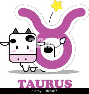 Taurus-Comic mit großen Tierkreis Zeichen Symbol Vektor isoliert auf weißem Hintergrund Stock Vektor
