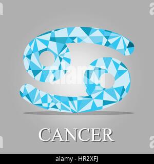 Blaue polygonalen Krebs Sternzeichen Symbol Zeichen Symbol Vektor-Illustration auf grauem Hintergrund Stock Vektor