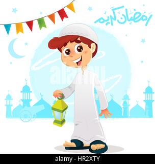 Vektor-Illustration der arabischen muslimischen jungen feiern Ramadan tragen Djellaba Stock Vektor