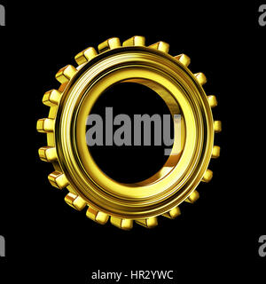 Golden Gear vor einem schwarzen Hintergrund (3d Illustration) Stockfoto
