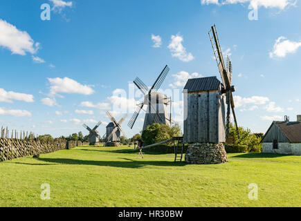 NGLA, Insel Saaremaa, Estland - 27. August 2016: The Heritage Centre von Angla Windmühle Kulturpark, Saaremaa, Estland. Angla Windmühlen sind typ Stockfoto