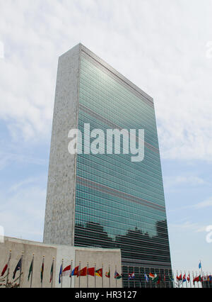 NEW YORK, USA – 25. April 2014: The United Nations Gebäude in Manhattan ist der offizielle Sitz der Vereinten Nationen seit 1952. Stockfoto