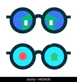 Gläser mit Reflexion des Hauses und abstrakte Symbole Stock Vektor
